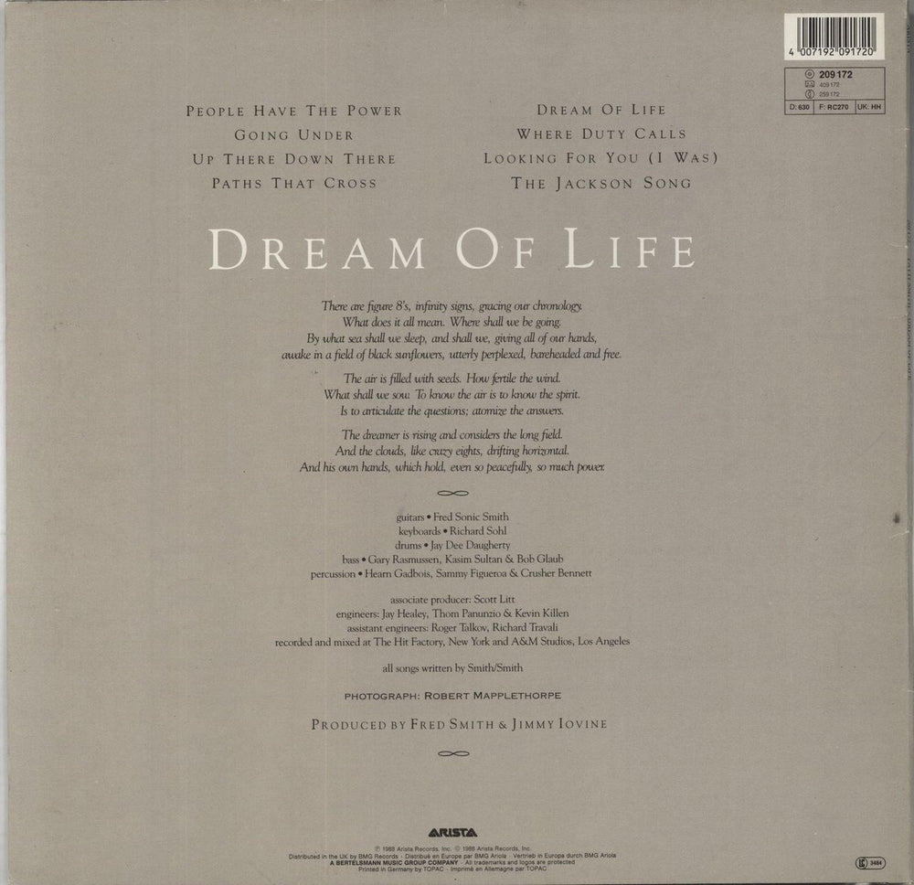 Patti Smith Dream Of Life UK vinyl LP album (LP record) 4007192091720