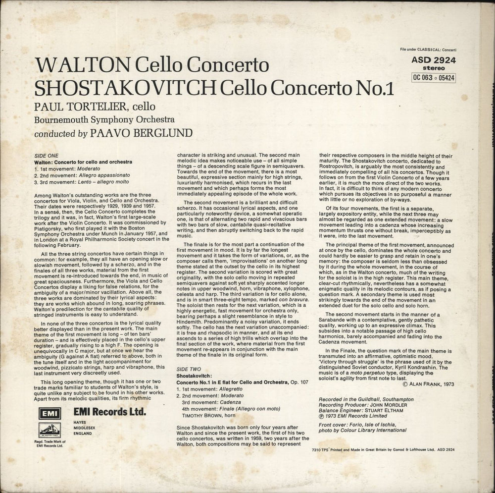 Paul Tortelier Shostakovich: Cello Concerto No.1 - EX UK vinyl LP album (LP record)