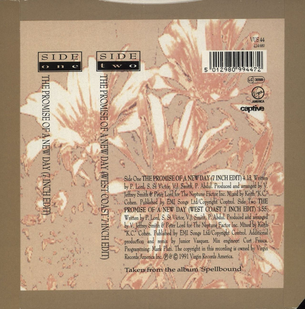 Paula Abdul The Promise Of A New Day UK 7" vinyl single (7 inch record / 45) 5012980994472