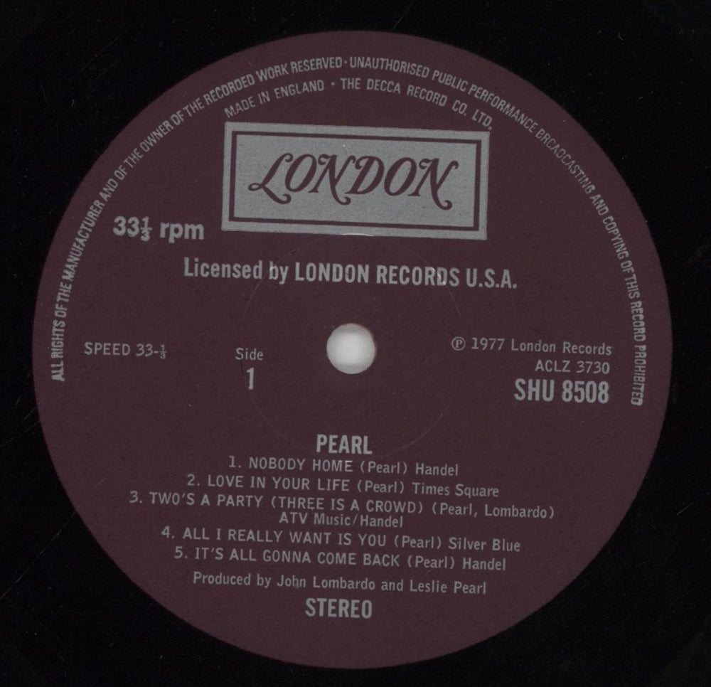 Pearl Pearl UK vinyl LP album (LP record) PRLLPPE608352