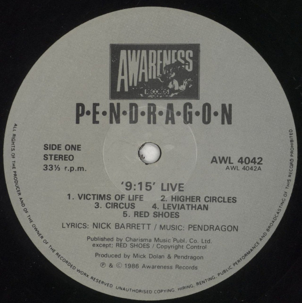 Pendragon 9:15 Live UK vinyl LP album (LP record) NDGLPLI381249