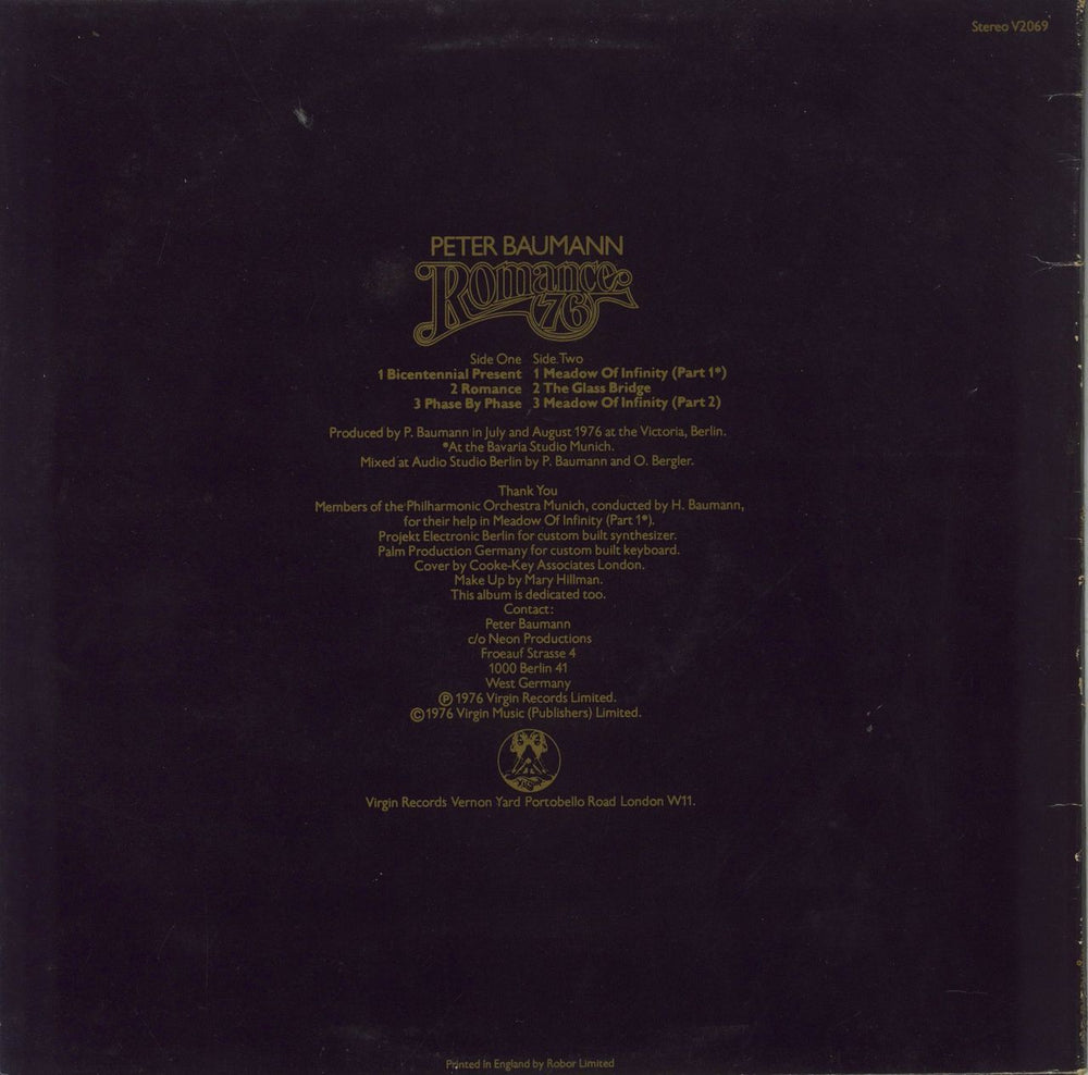 Peter Baumann Romance 76 UK Promo vinyl LP album (LP record)