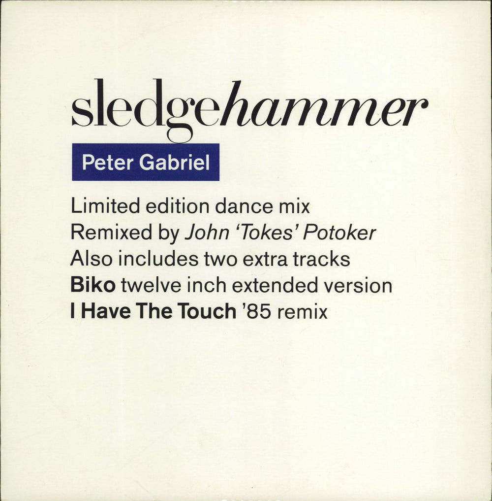 Peter Gabriel Sledgehammer - Remix UK 12" vinyl single (12 inch record / Maxi-single) PGS113
