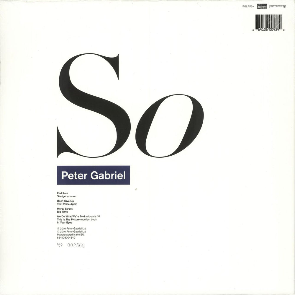 Peter Gabriel So -180gm UK 2-LP vinyl record set (Double LP Album) 884108004340