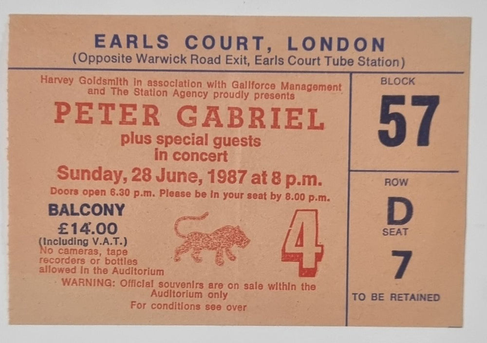 Peter Gabriel So + Ticket Stub UK tour programme GABTRSO143359