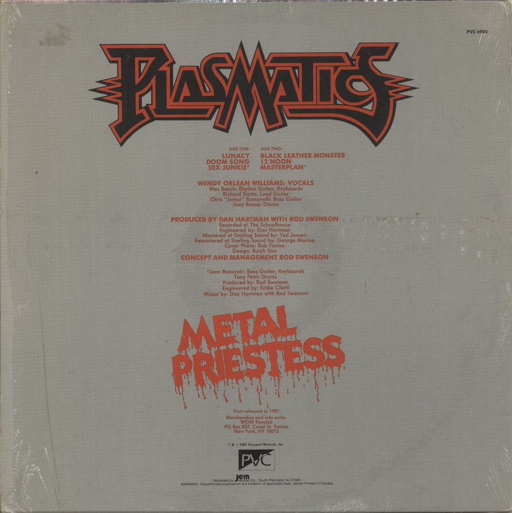 Plasmatics Metal Priestess US 12" vinyl single (12 inch record / Maxi-single)