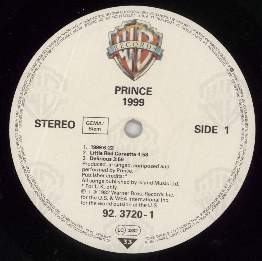 Prince 1999 (Nineteen Ninety Nine) - Barcoded Sleeve German 2-LP vinyl record set (Double LP Album) PRI2LNI860312