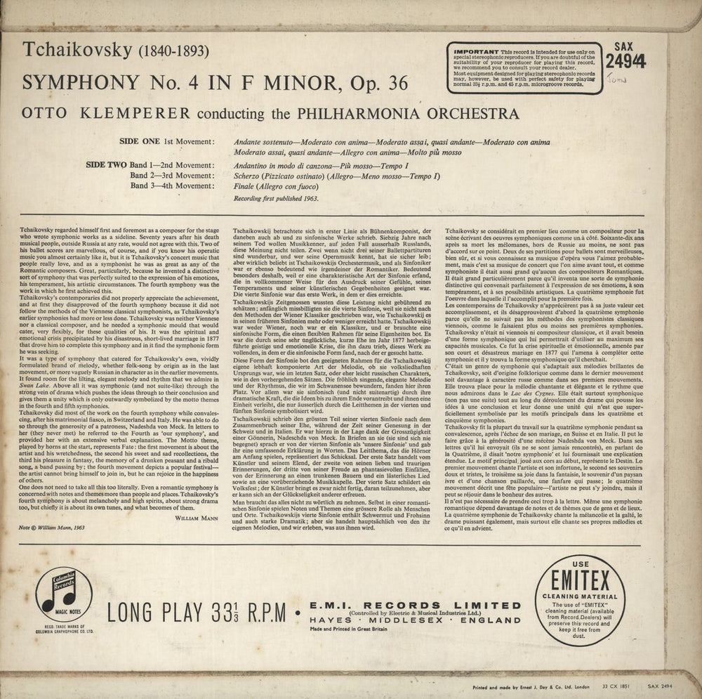 Pyotr Ilyich Tchaikovsky Symphony No.4 in F Minor, Op.36 - 2nd UK vinyl LP album (LP record)