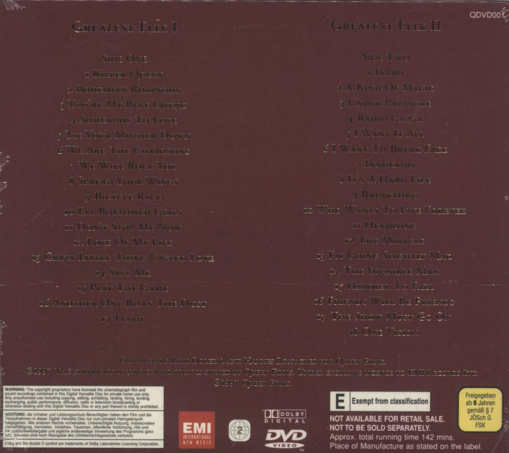 Queen Greatest Flix I & II UK DVD