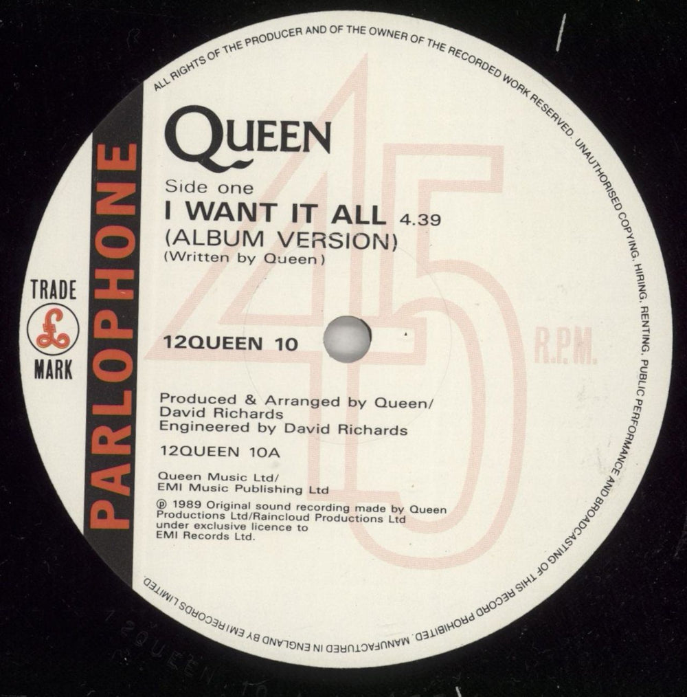 Queen I Want It All UK 12" vinyl single (12 inch record / Maxi-single) QUE12IW22042