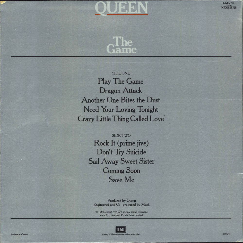 Queen The Game - 2nd UK vinyl LP album (LP record)