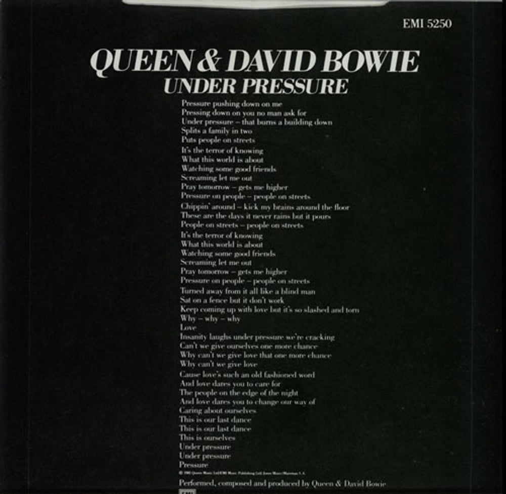 Queen Under Pressure - 4pr - P/S - EX UK 7" vinyl single (7 inch record / 45) QUE07UN29684