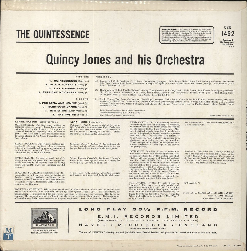 Quincy Jones The Quintessence UK vinyl LP album (LP record)