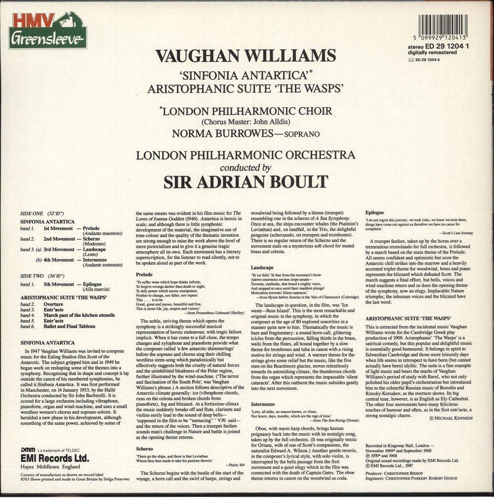 Ralph Vaughan Williams Sinfonia Antartica UK vinyl LP album (LP record)