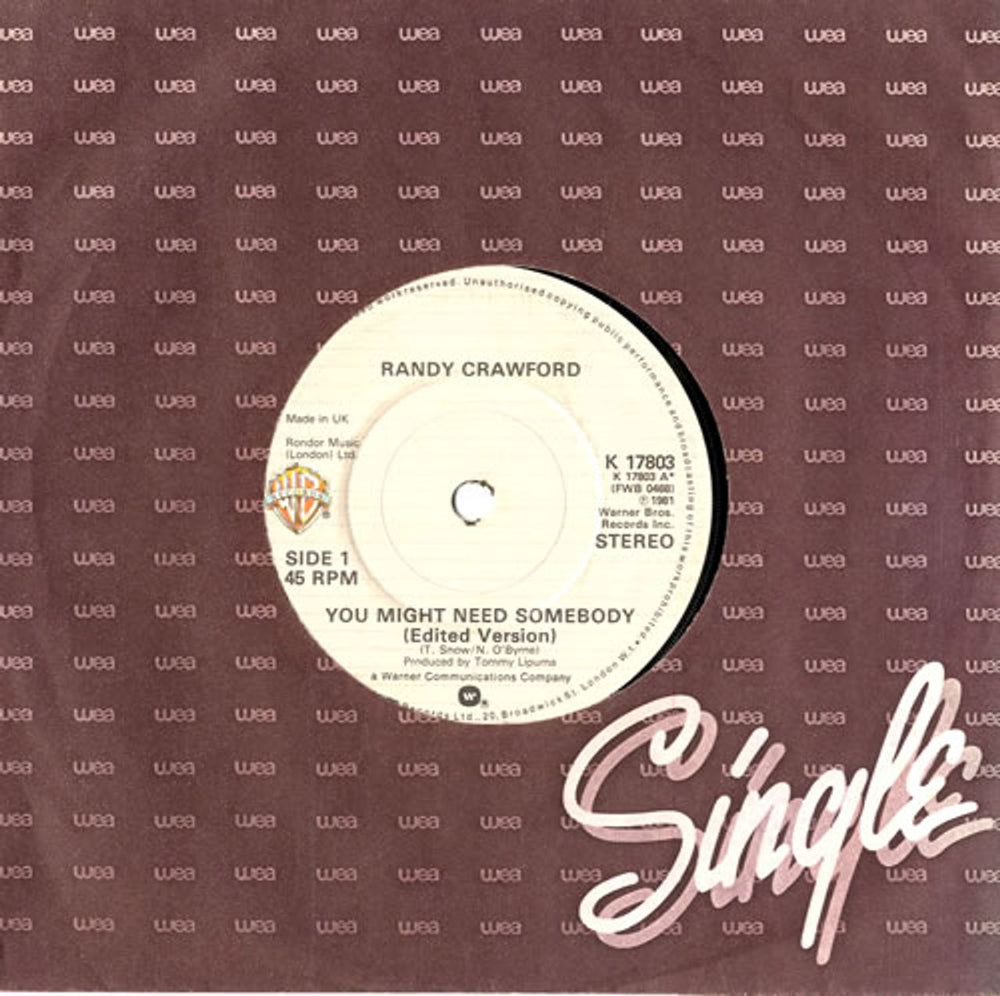 Randy Crawford You Might Need Somebody UK 7" vinyl single (7 inch record / 45) K17803