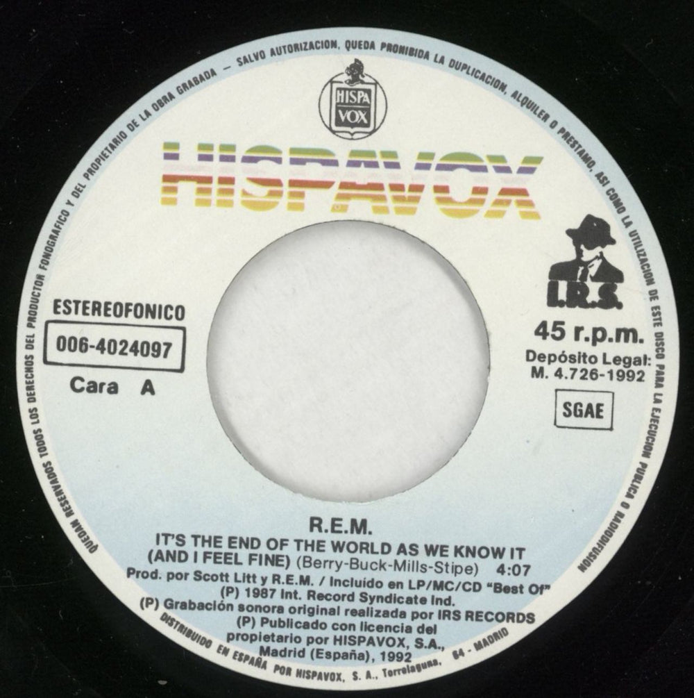 REM It's The End Of The World As We Know It (And I Feel Fine) Spanish Promo 7" vinyl single (7 inch record / 45) REM07IT03867