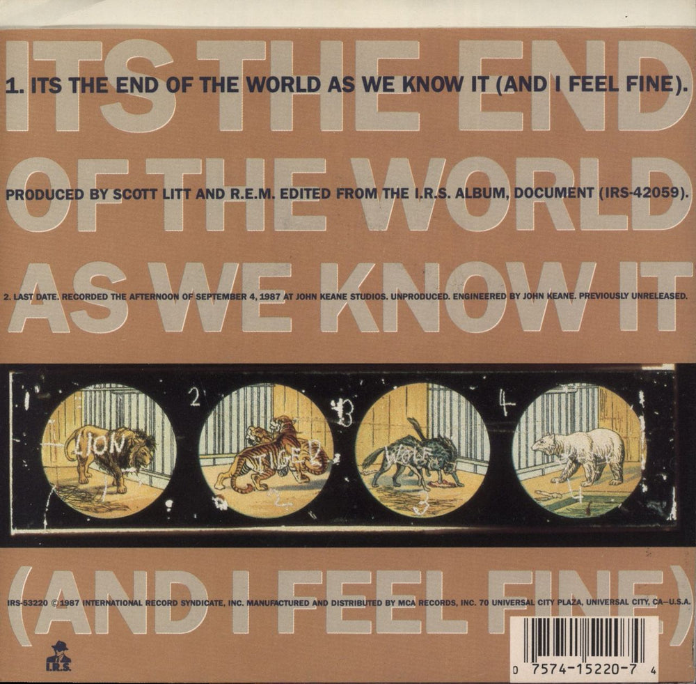 REM It's The End Of The World As We Know It (And I Feel Fine) US Promo 7" vinyl single (7 inch record / 45) 075741522074