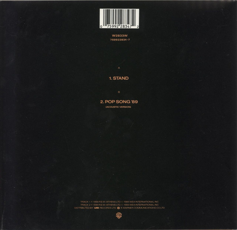 REM Stand - Stencil Sleeve UK 7" vinyl single (7 inch record / 45) 075992283472