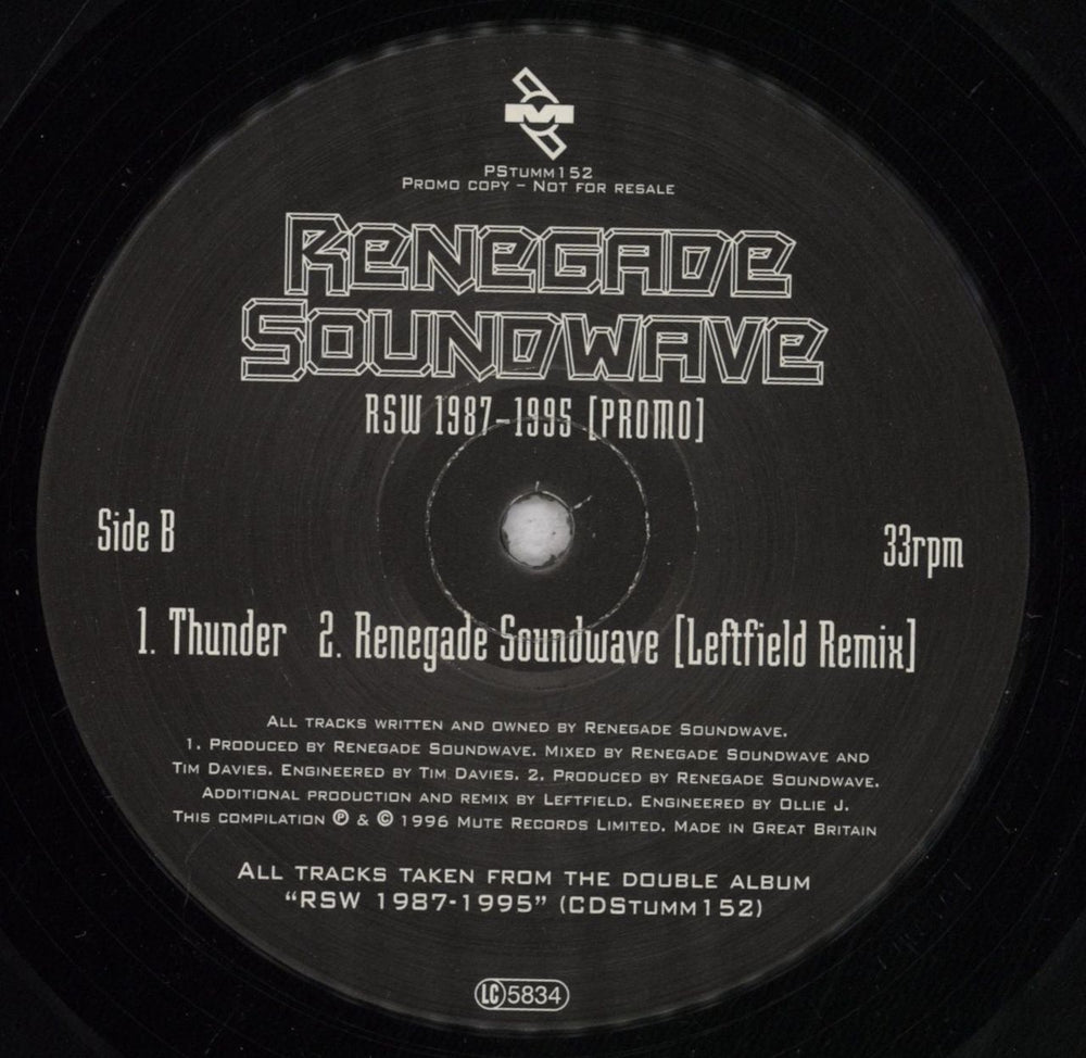 Renegade Soundwave RSW 1987-1995 [Promo] UK 12" vinyl single (12 inch record / Maxi-single)