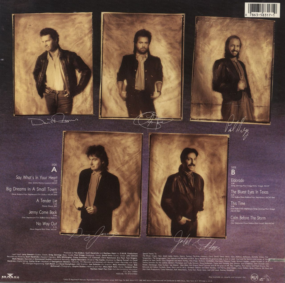 Restless Heart Big Dreams In A Small Town US vinyl LP album (LP record) 078635831719