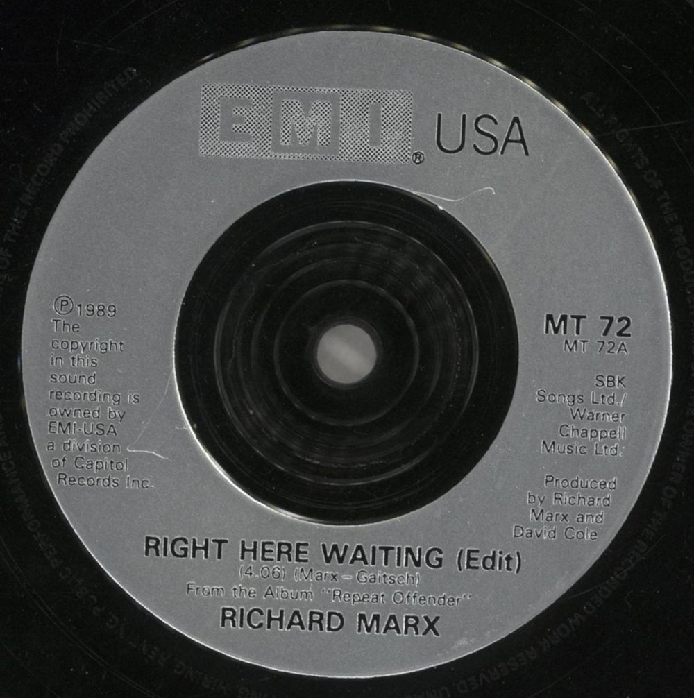Richard Marx Right Here Waiting UK 7" vinyl single (7 inch record / 45) MRX07RI150638