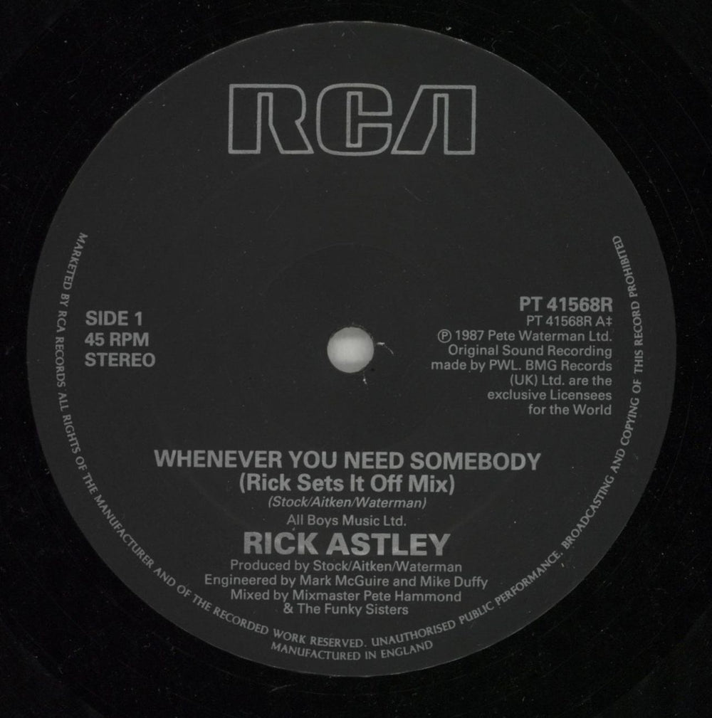 Rick Astley Whenever You Need Somebody UK 12" vinyl single (12 inch record / Maxi-single) AST12WH44822