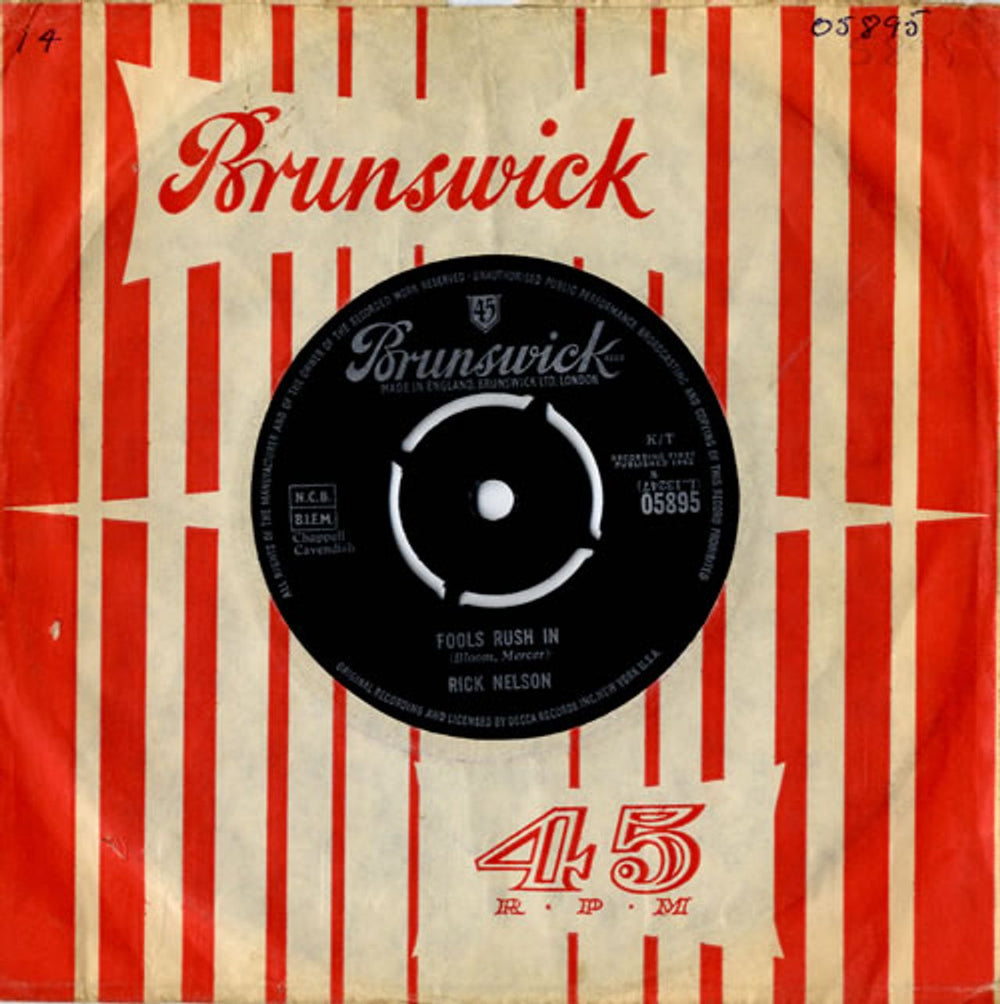 Ricky Nelson Fools Rush In UK 7" vinyl single (7 inch record / 45) 05895