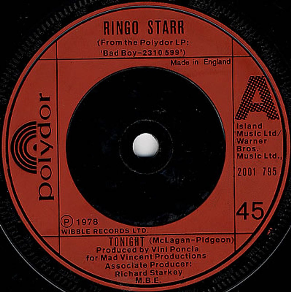 Ringo Starr Tonight UK 7" vinyl single (7 inch record / 45) 2001795