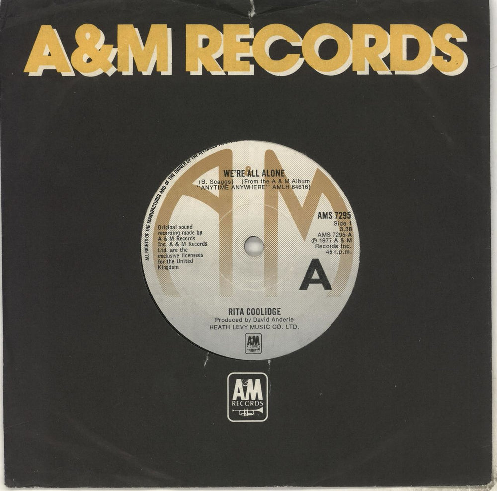 Rita Coolidge We're All Alone UK 7" vinyl single (7 inch record / 45) AMS7295