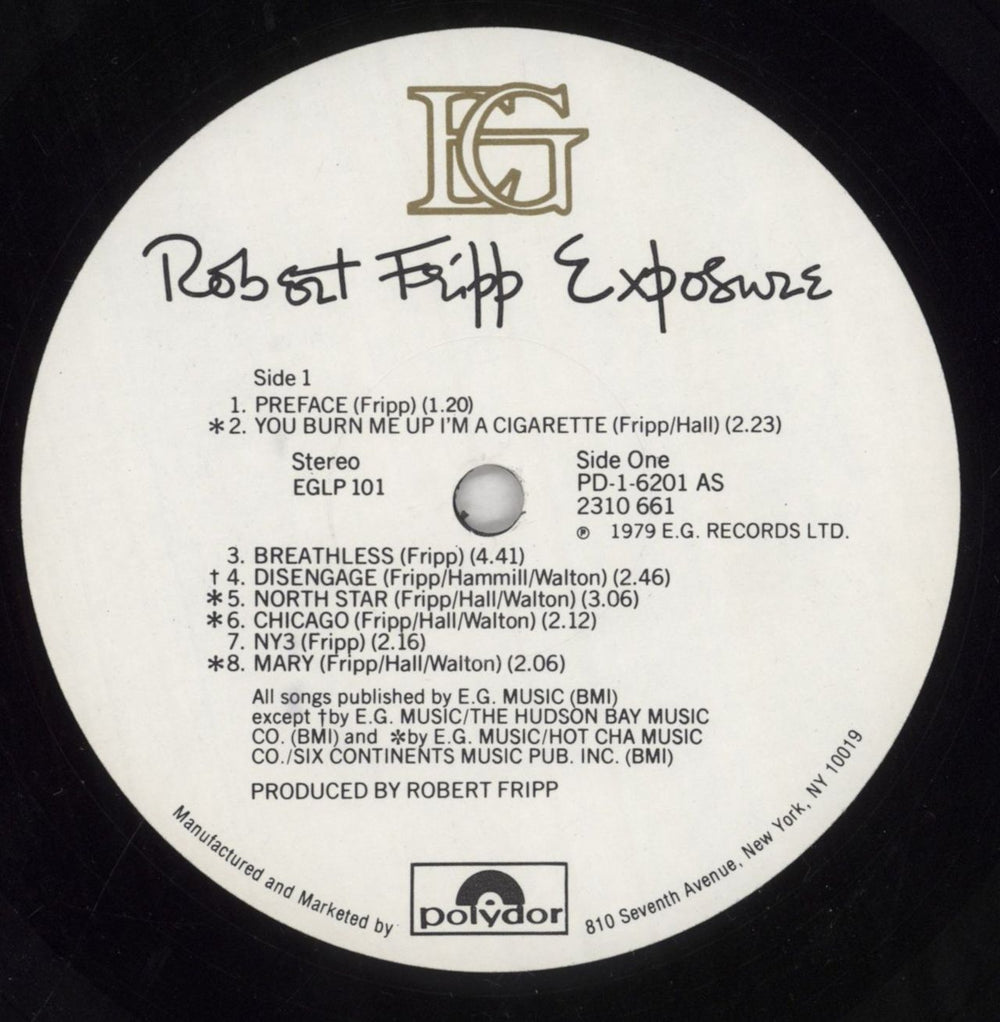 Robert Fripp Exposure US vinyl LP album (LP record) RFRLPEX665934