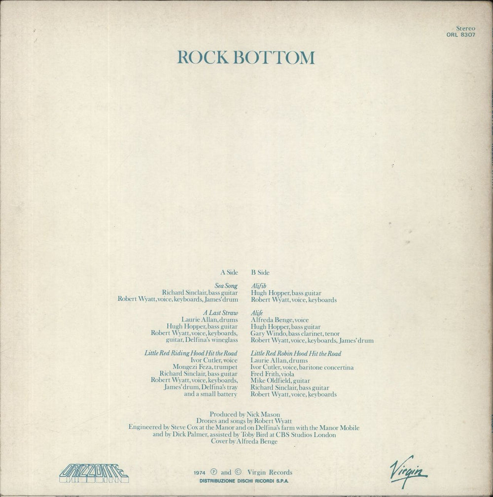 Robert Wyatt Rock Bottom Italian vinyl LP album (LP record)