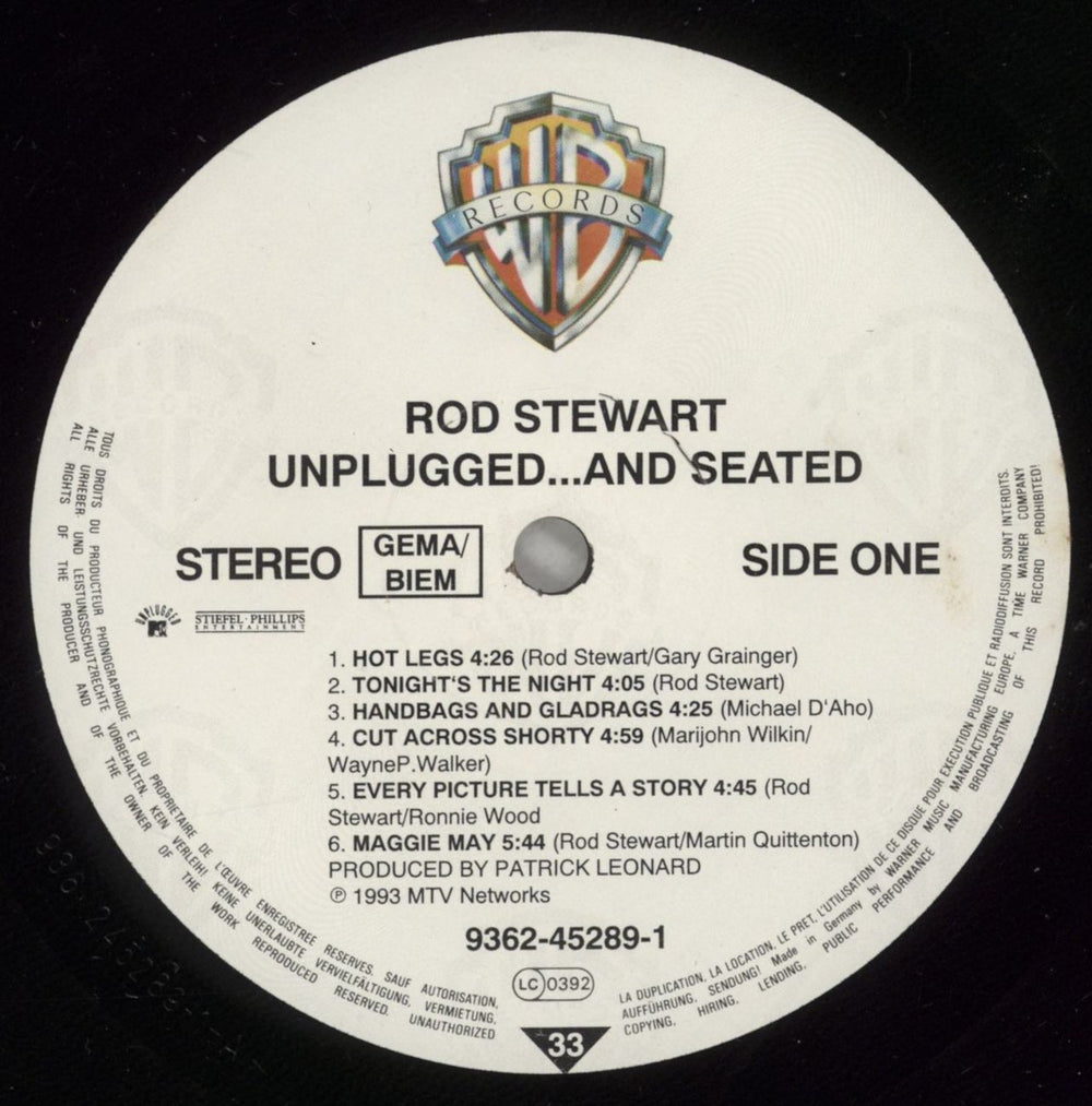Rod Stewart Unplugged...And Seated - VG German vinyl LP album (LP record) RODLPUN880382
