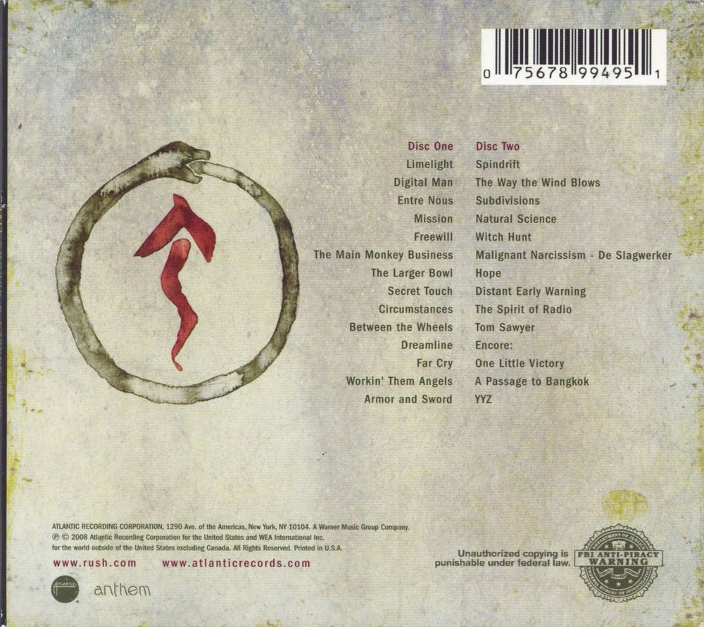 Rush Snakes & Arrows Live US 2 CD album set (Double CD) 075678994951