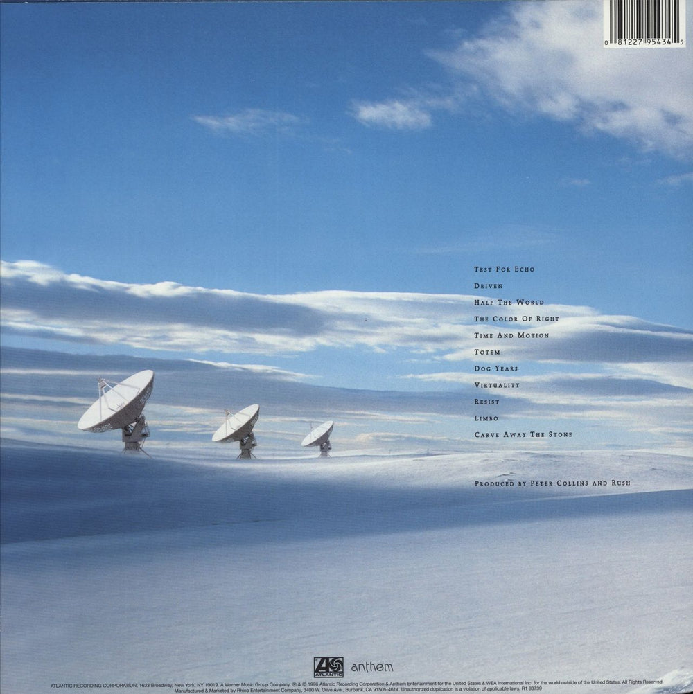 Rush Test For Echo - 200 Gram Vinyl US 2-LP vinyl record set (Double LP Album) 081227954345