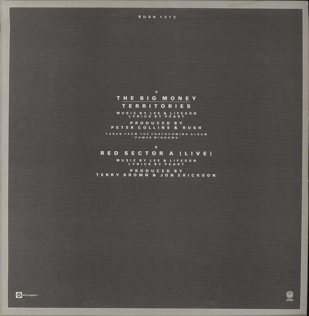 Rush The Big Money UK 12" vinyl single (12 inch record / Maxi-single)