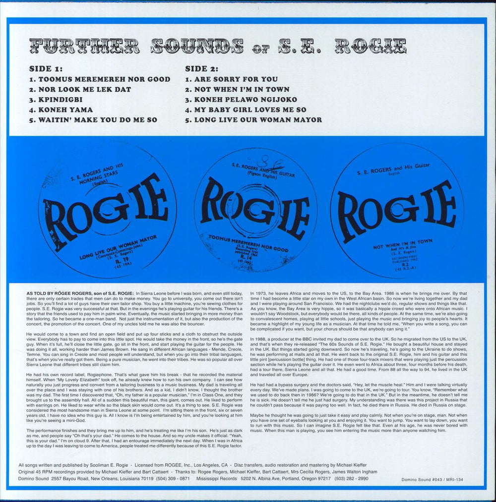 S.E. Rogie Further Sounds Of S.E. Rogie US vinyl LP album (LP record) 850024931350