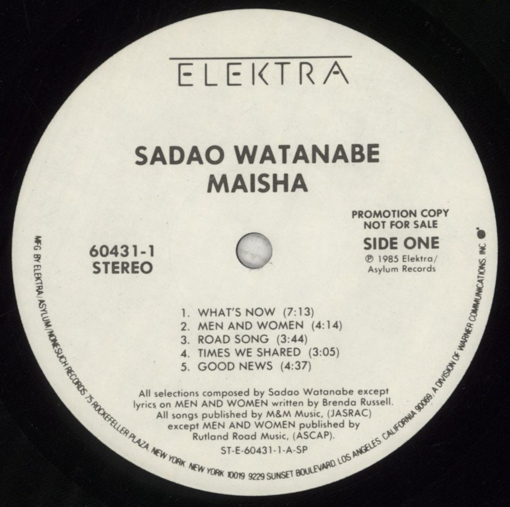 Sadao Watanabe Maisha US Promo vinyl LP album (LP record) SFVLPMA852108