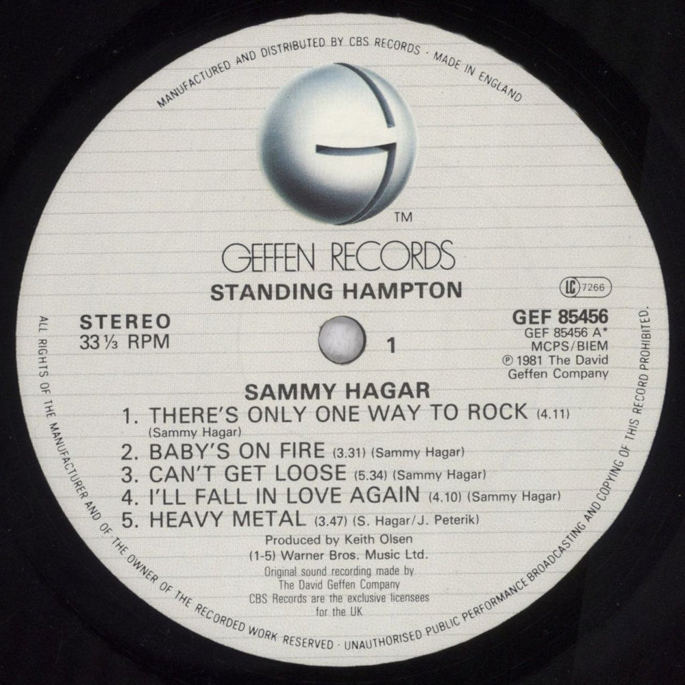 Sammy Hagar Standing Hampton + Bonus 7" UK vinyl LP album (LP record) HGALPST845007