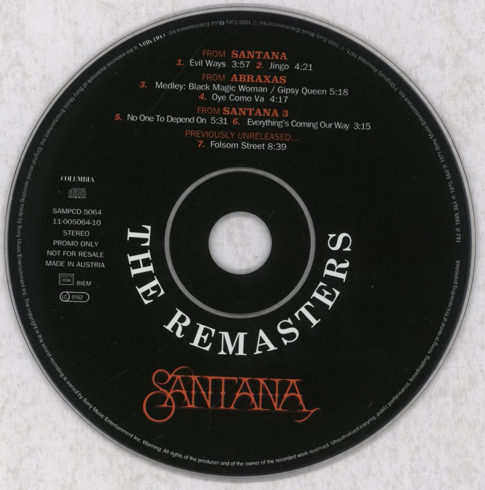 Santana The Remasters Austrian Promo CD album (CDLP) SNTCDTH110764