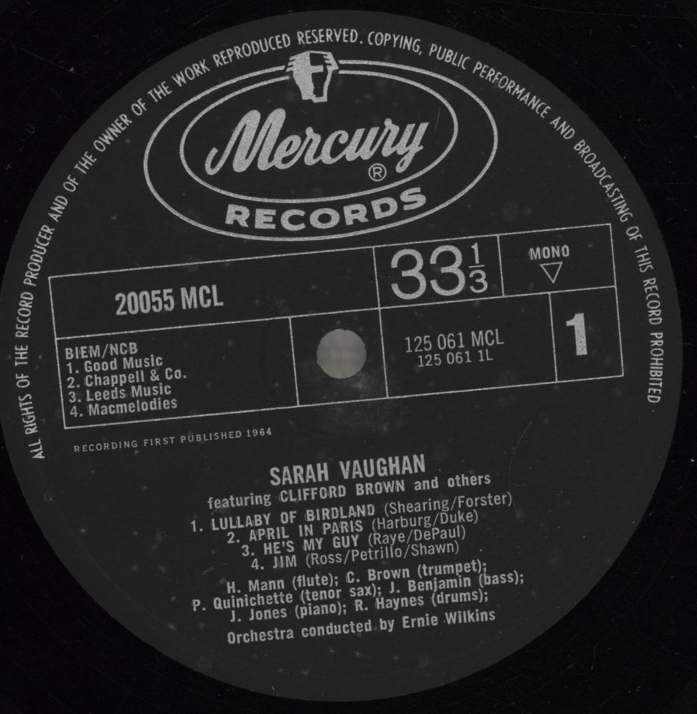 Sarah Vaughan Featuring Clifford Brown UK vinyl LP album (LP record) VAALPFE446672