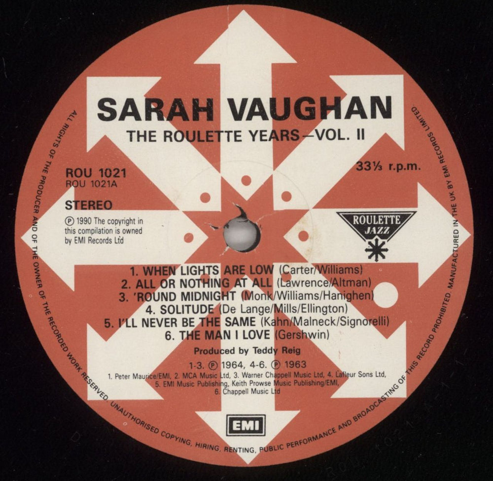 Sarah Vaughan The Roulette Years Volume Two UK vinyl LP album (LP record) VAALPTH880018