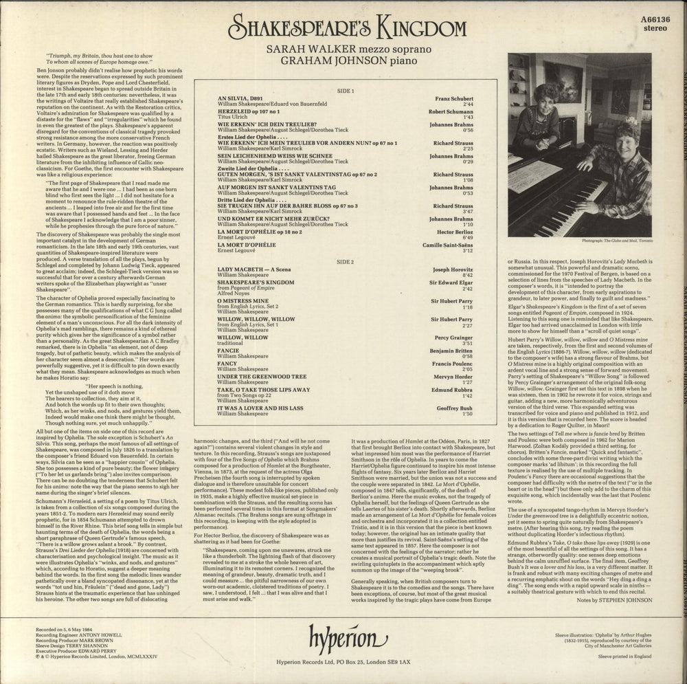 Sarah Walker Shakespeare's Kingdom UK vinyl LP album (LP record)