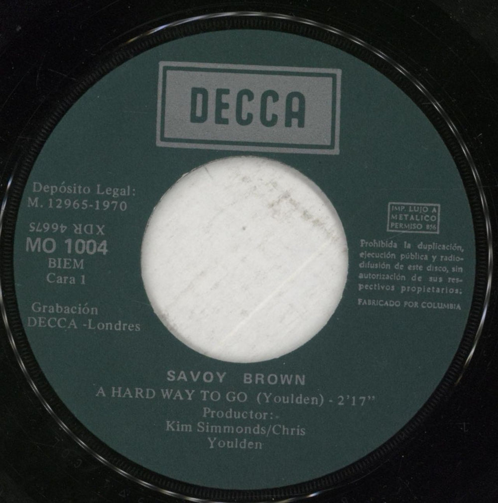 Savoy Brown A Hard Way To Go Spanish 7" vinyl single (7 inch record / 45) SVB07AH862919