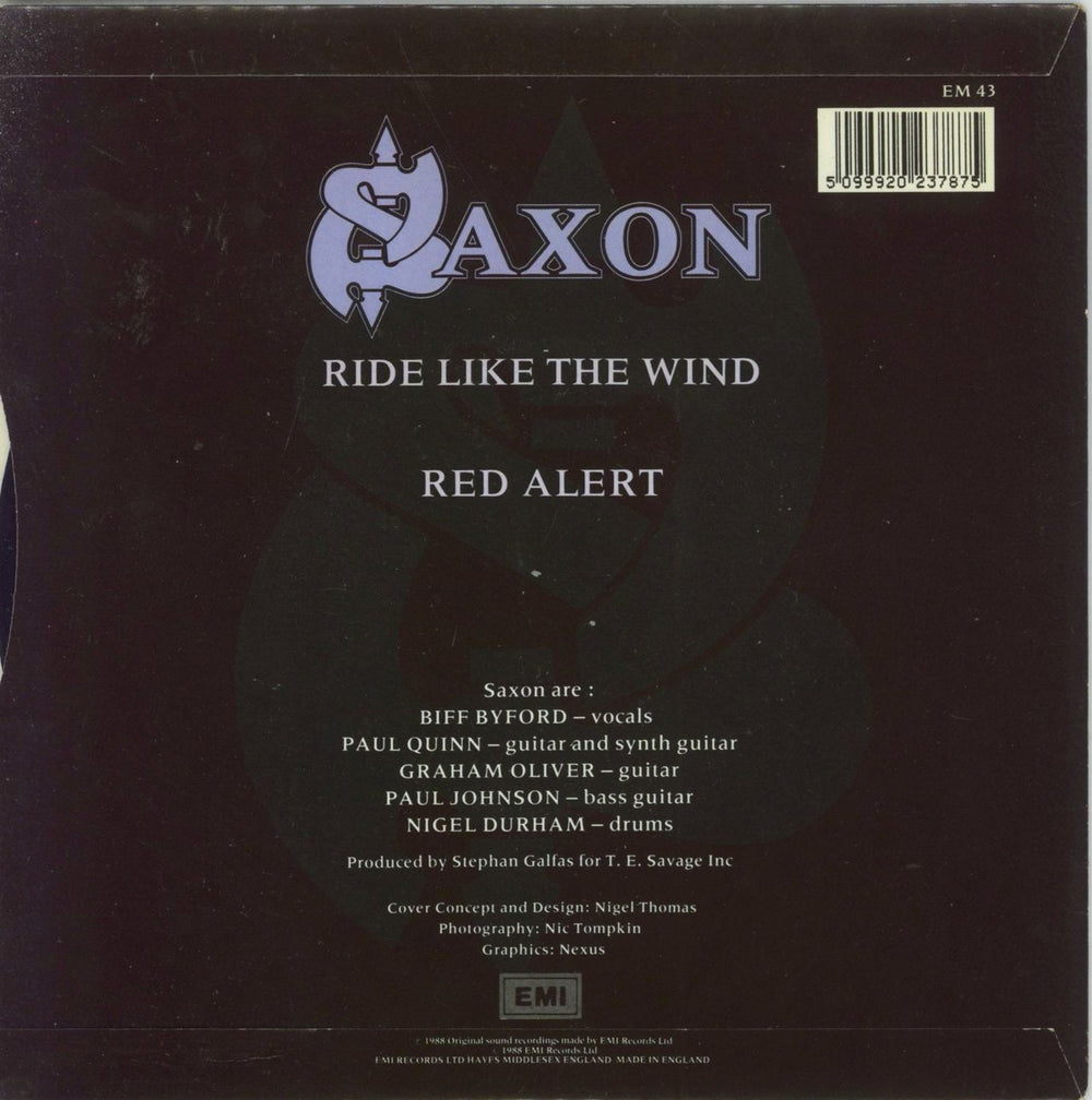 Saxon Ride Like The Wind - inj UK 7" vinyl single (7 inch record / 45) 5099920237875