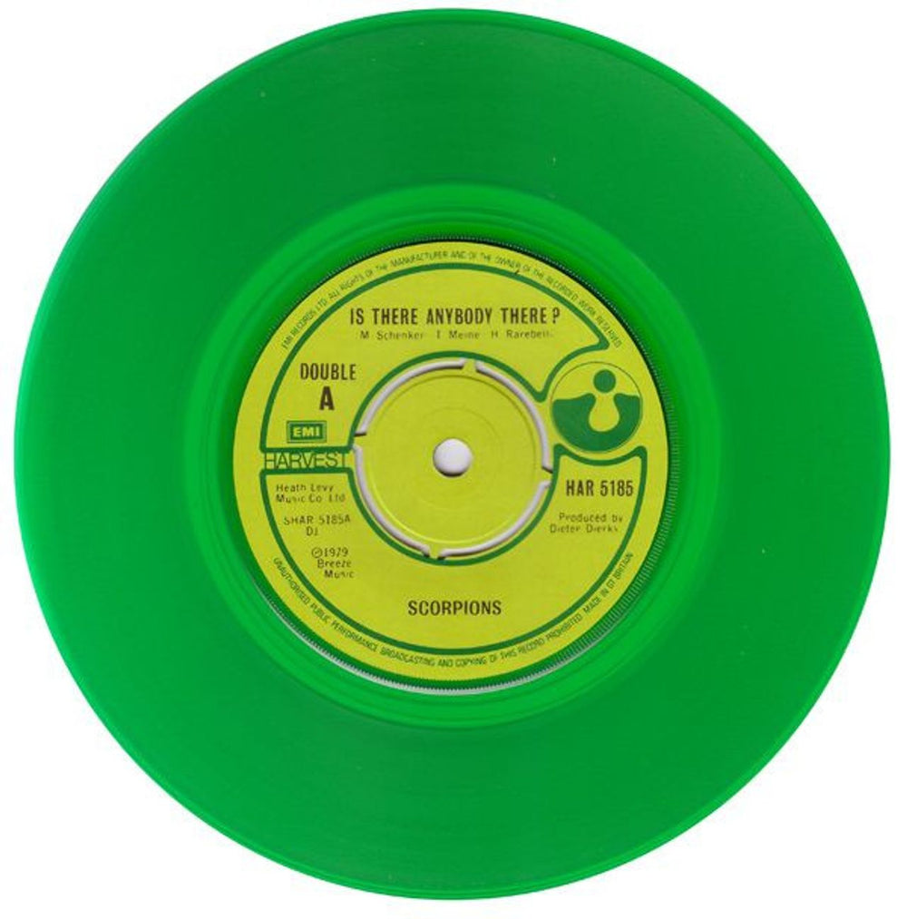 Scorpions Is There Anybody There ? - Green Vinyl + Sleeve UK 7" vinyl single (7 inch record / 45) SCO07IS220299