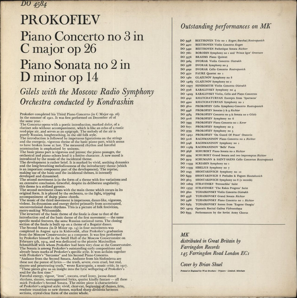 Sergei Prokofiev Prokofiev - Piano Concerto No. 3 And Piano Sonata No. 2 UK vinyl LP album (LP record)