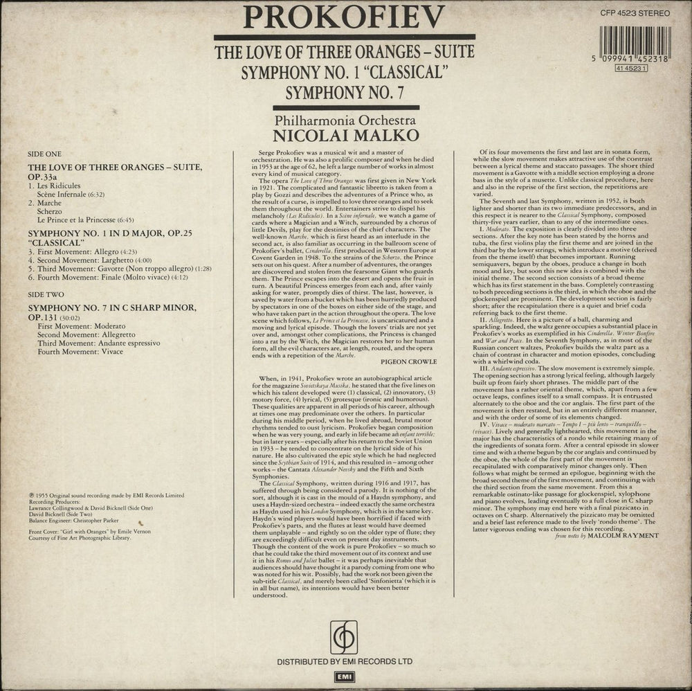 Sergei Prokofiev The Love Of Three Oranges (Suite) / Symphony No. 1 “Classical” / Symphony No. 7 UK vinyl LP album (LP record)