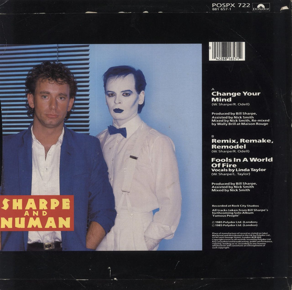 Sharpe & Numan Change Your Mind UK 12" vinyl single (12 inch record / Maxi-single) 042288165712