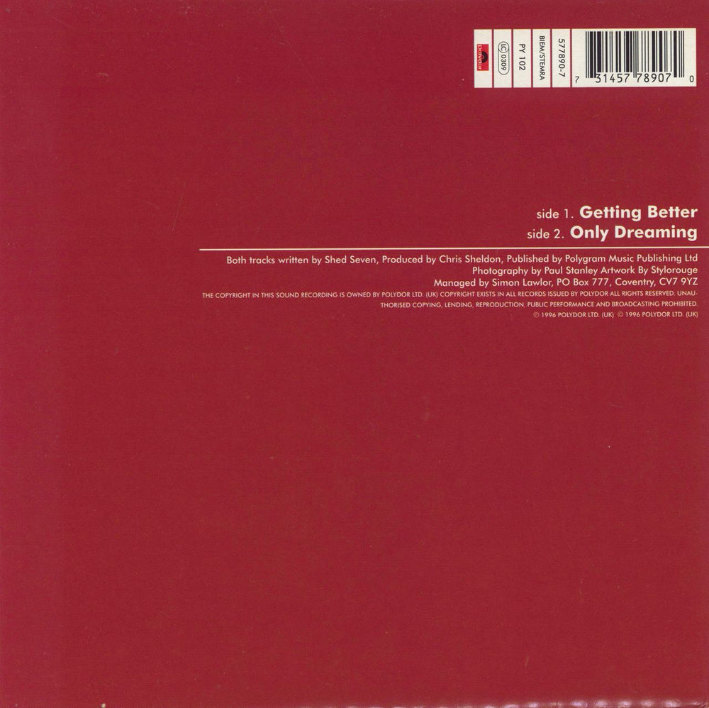 Shed Seven Getting Better - Red Vinyl + Numbered UK 7" vinyl single (7 inch record / 45) 731457789070