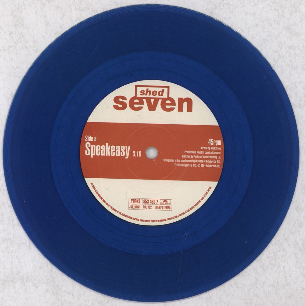 Shed Seven Speakeasy - Blue Vinyl UK 7" vinyl single (7 inch record / 45) S-S07SP34307